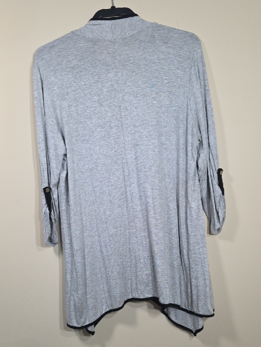 Ava James Light Gray Open Front Cardigan XL | Black Trim Draped Lightweight - Picture 5 of 5